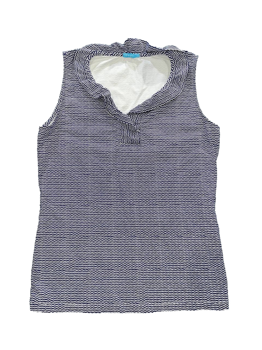 J. McLaughlin Catalina Navy White Ruffle Geometric Print Sleeveles Top L A010318
